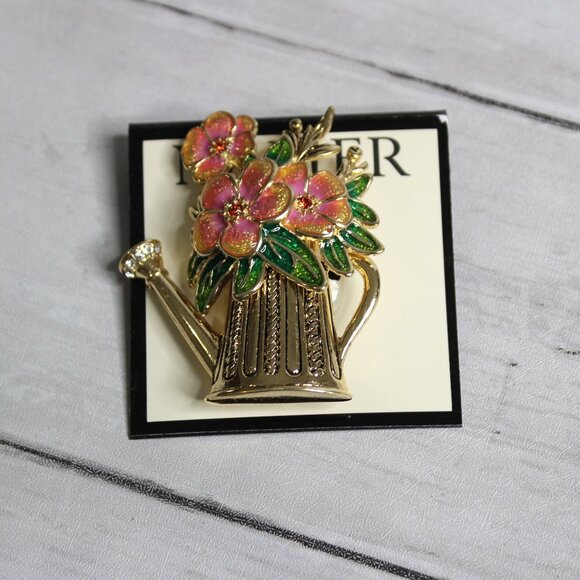 Napier Women's Brooch Fashion Pin Enamel Flowers Gardening Watering Can - Picture 1 of 3